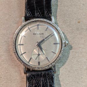 Vintage Diamond & White 14k Gold Benrus Mens Watch